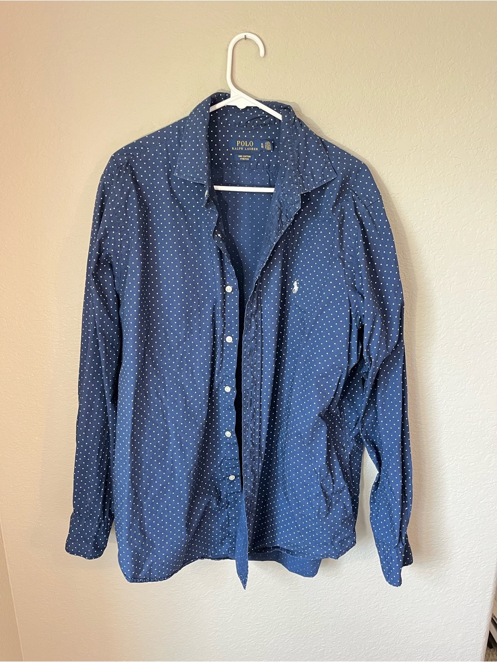Polo Ralph Lauren Men XL Navy Polka Dot Cotton Button Down Shirt Preppy Fall